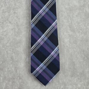 Stafford Blue‎ Purple Plaid Tartan Geometric Stripe Silk Linen Neck Tie Men's